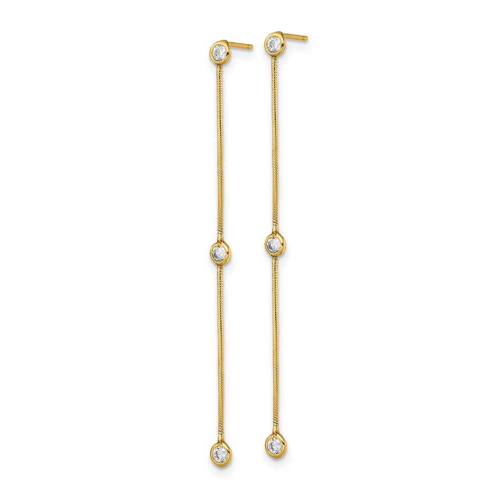 14k Yellow Gold 2.8 mm Polished CZ Chain Dangle Post Earrings (1.02 grams)