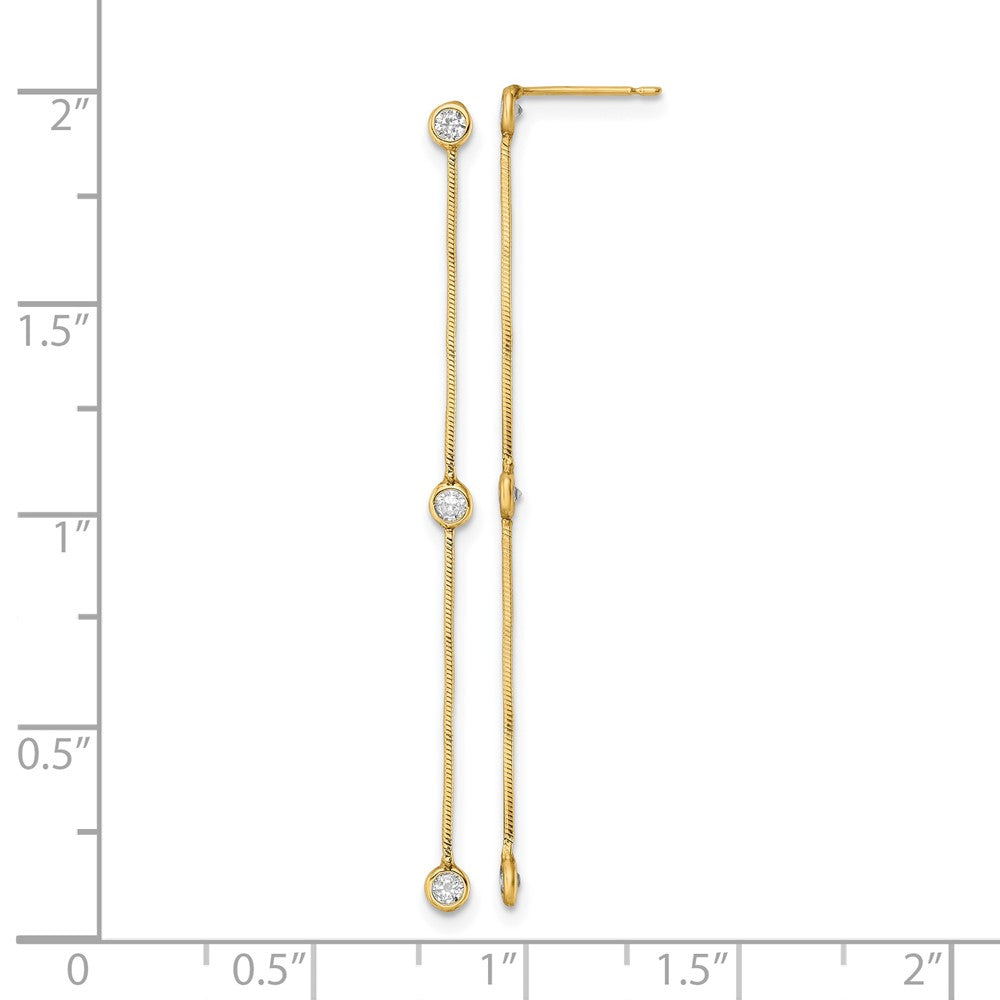 14k Yellow Gold 2.8 mm Polished CZ Chain Dangle Post Earrings (1.02 grams)