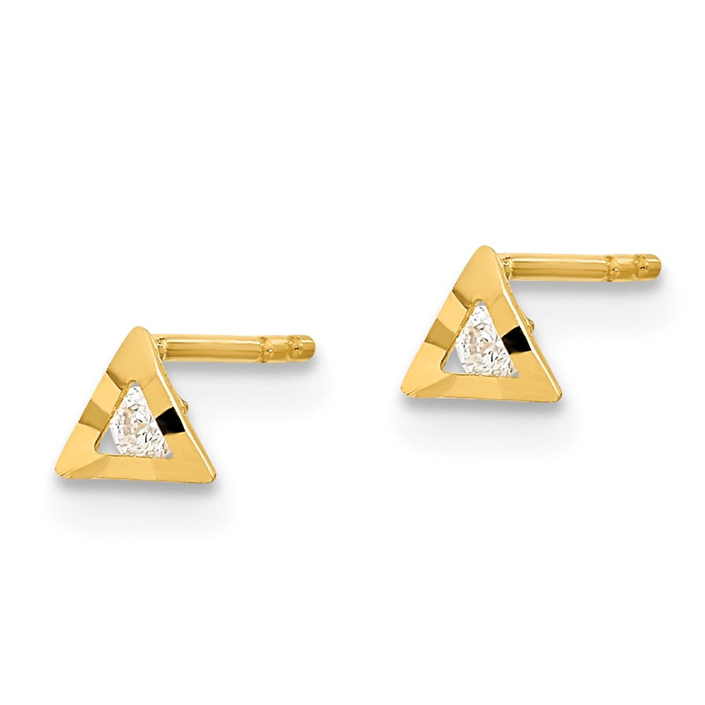 14k Yellow Gold 4.5 mm Polished Triangle with CZ Post Earrings (0.27 grams)