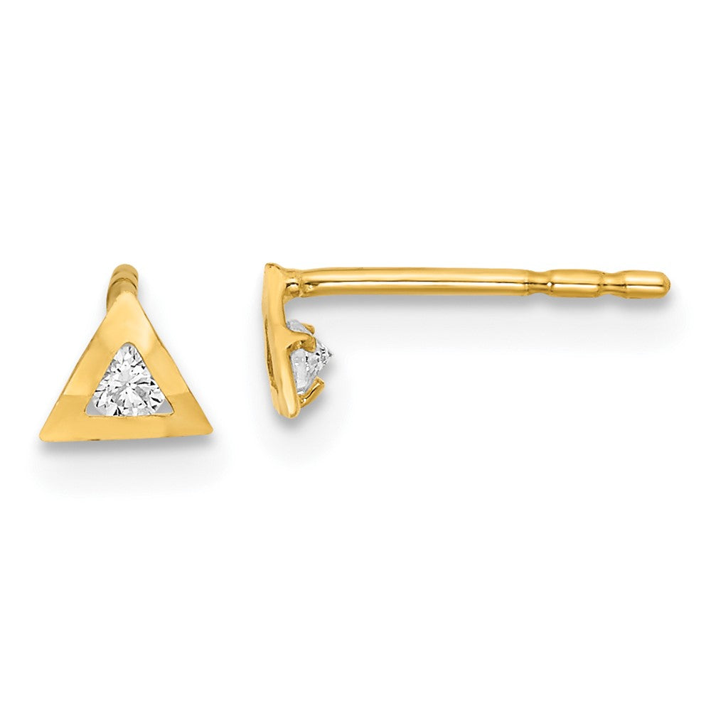 14k Yellow Gold 4.5 mm Polished Triangle with CZ Post Earrings (0.27 grams)