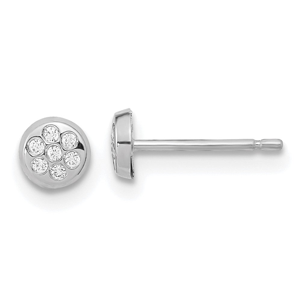 14k White Gold 4.5 mm  CZ Filled Circle Post Earrings (0.41 grams)