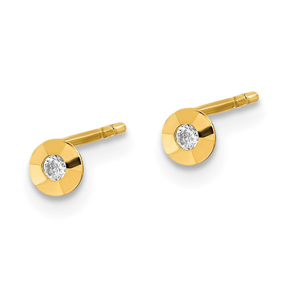 14k Yellow Gold 3.5 mm Polished CZ Round Post Earrings (0.29 grams)