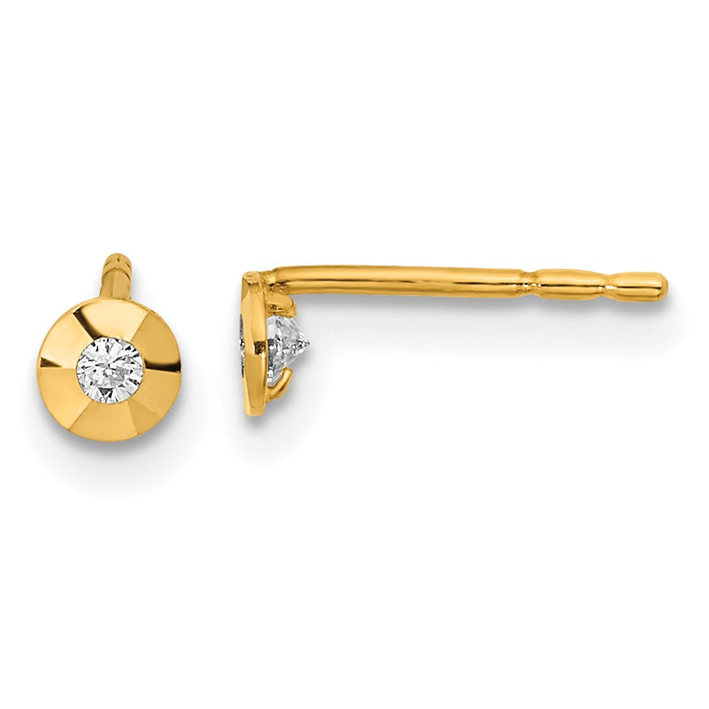 14k Yellow Gold 3.5 mm Polished CZ Round Post Earrings (0.29 grams)