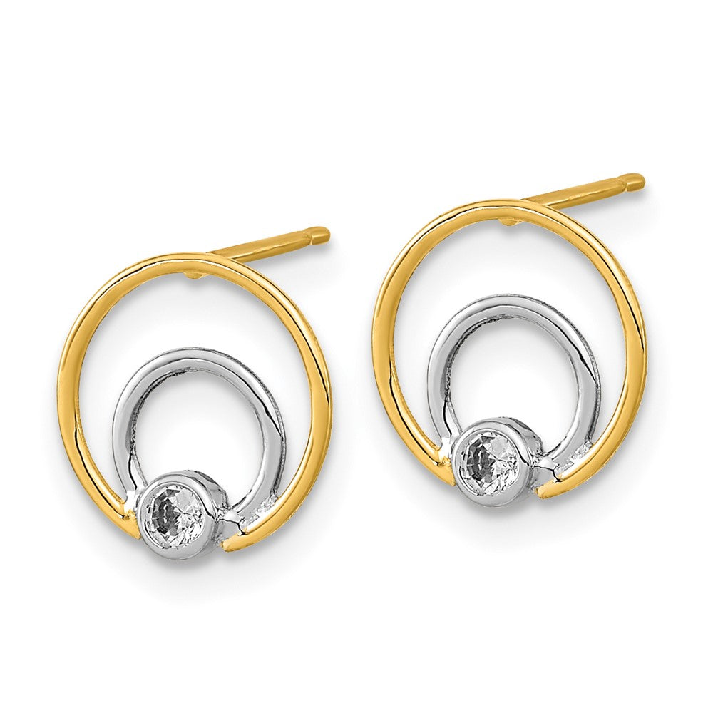 14k Yellow & Rhodium 9.75 mm  CZ Double Circle Post Earrings (0.74 grams)