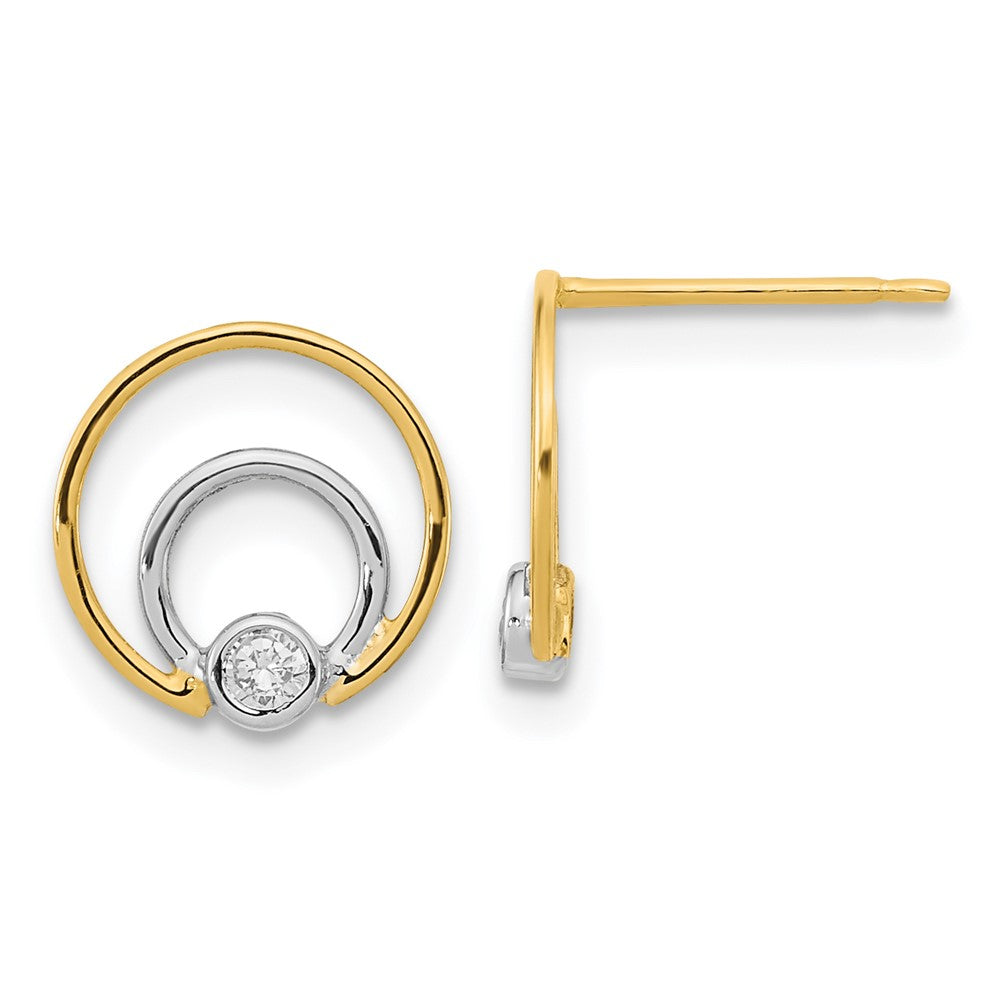 14k Yellow & Rhodium 9.75 mm  CZ Double Circle Post Earrings