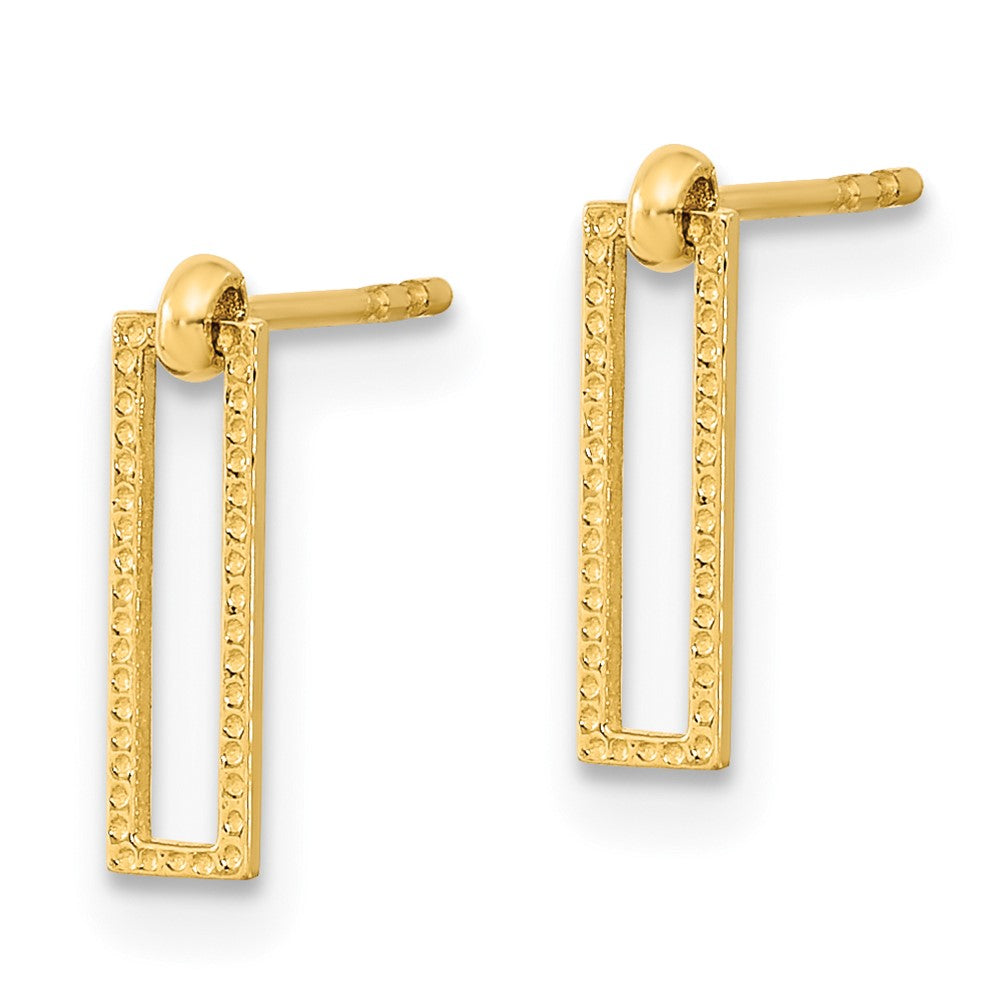 14k Yellow Gold 3 mm Polished Open Rectangle Dangle Post Earrings (0.41 grams)