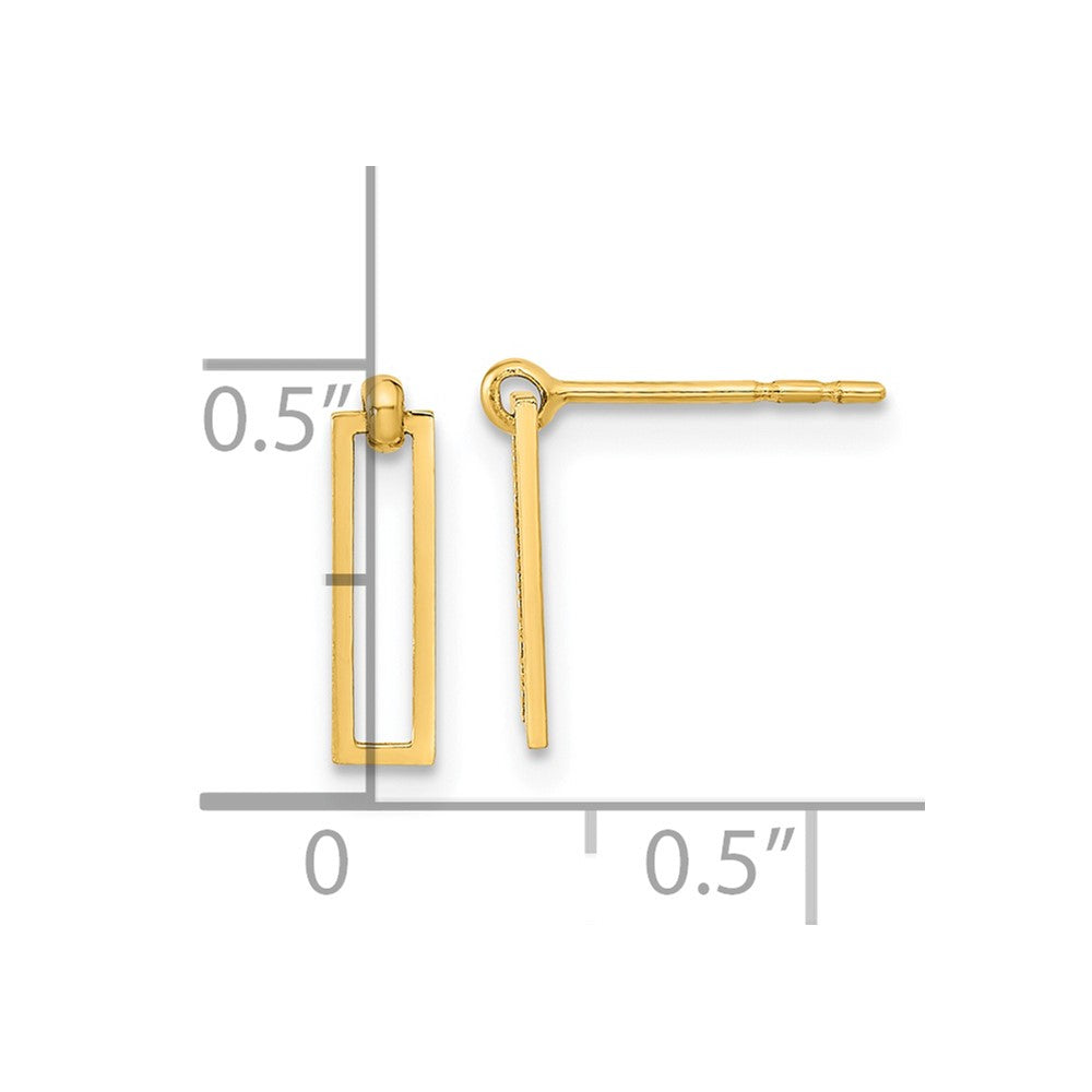 14k Yellow Gold 3 mm Polished Open Rectangle Dangle Post Earrings (0.41 grams)