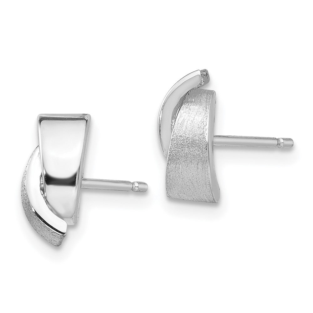 14k White Gold 6 mm Polished & Satin Fancy Post Earrings (0.65 grams)