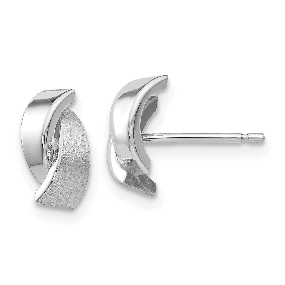 14k White Gold 6 mm Polished & Satin Fancy Post Earrings (0.65 grams)