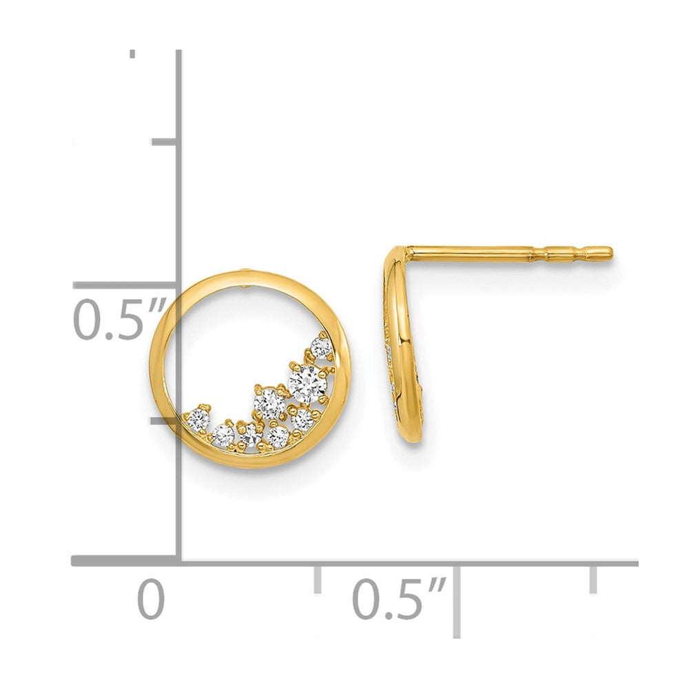 14k Yellow Gold 9.25 mm Polished Open Circle CZ Post Earrings (0.75 grams)
