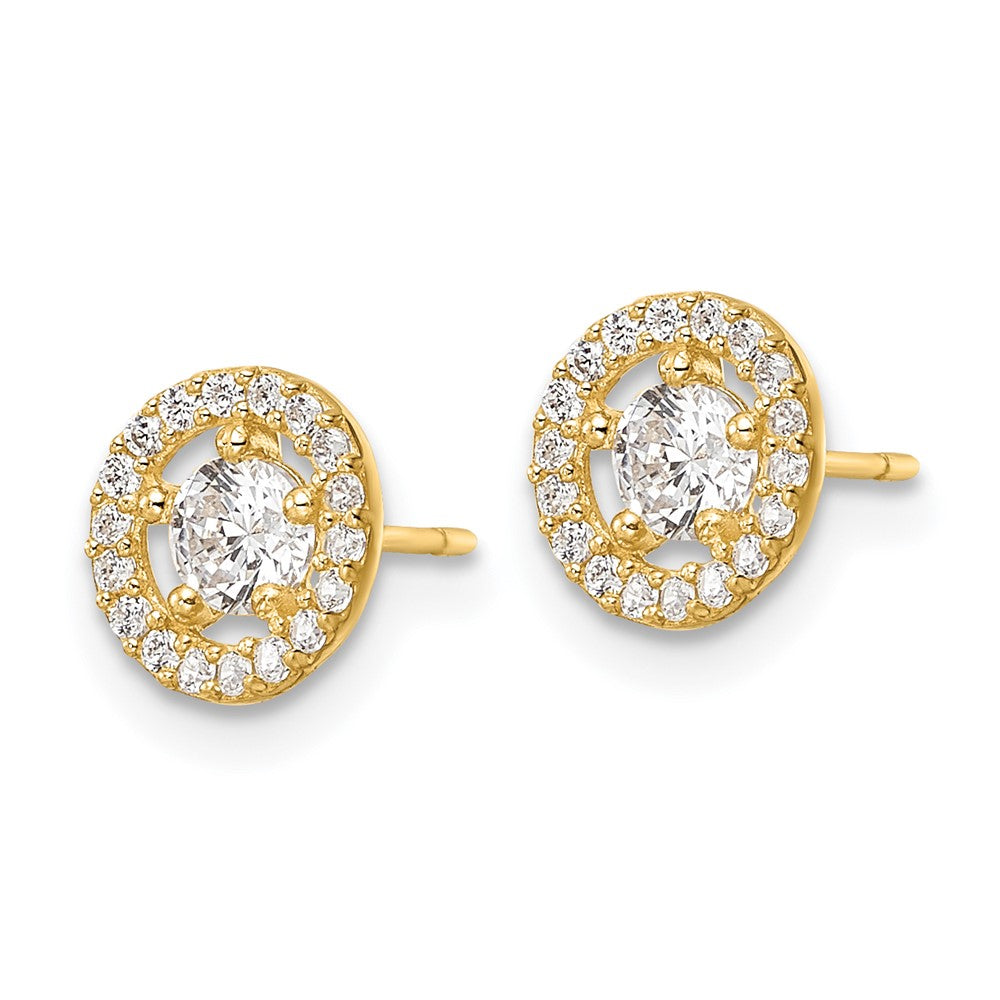 14k Yellow Gold 7.25 mm CZ Halo Stud Earrings (0.71 grams)