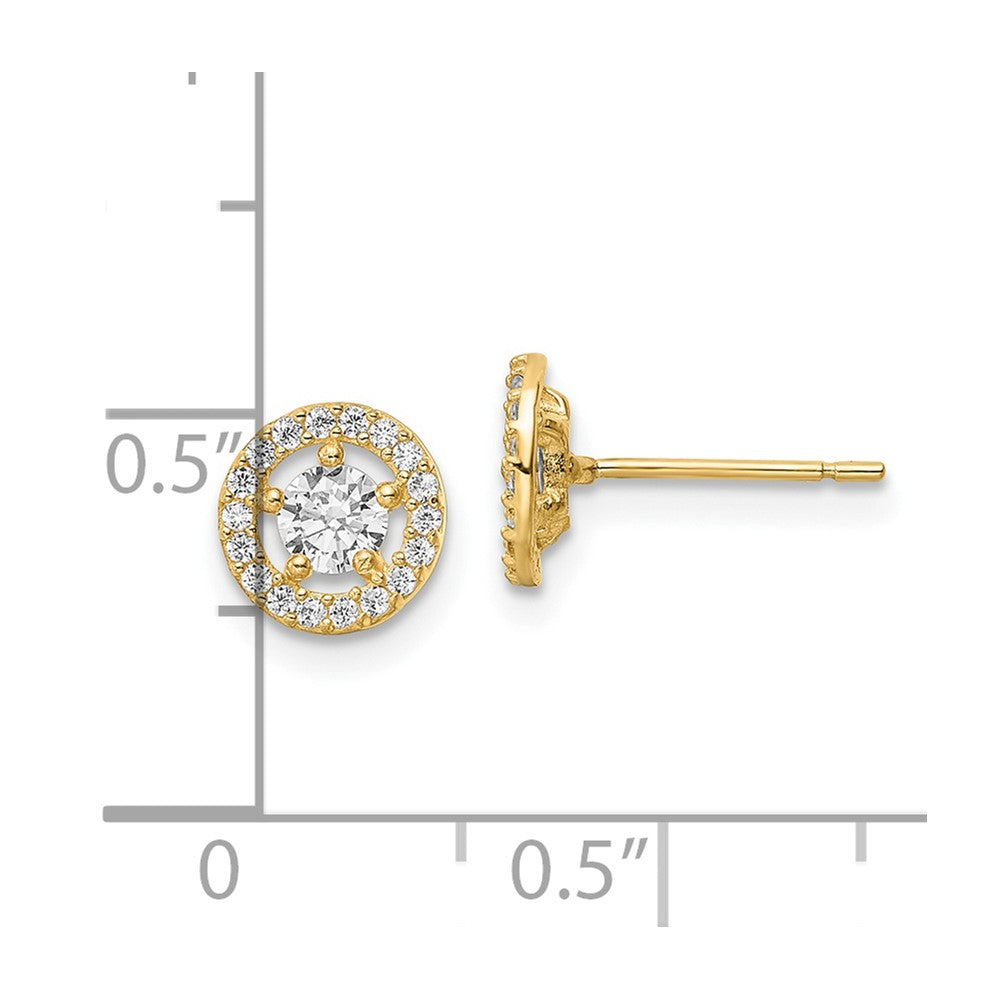 14k Yellow Gold 7.25 mm CZ Halo Stud Earrings (0.71 grams)