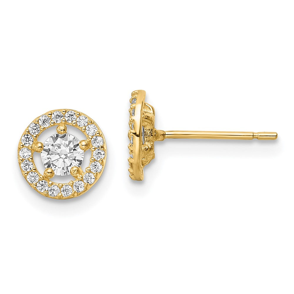 14k Yellow Gold 7.25 mm CZ Halo Stud Earrings (0.71 grams)