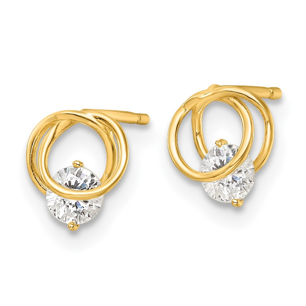14k Yellow Gold 6.75 mm Polished CZ Circles Post Earrings