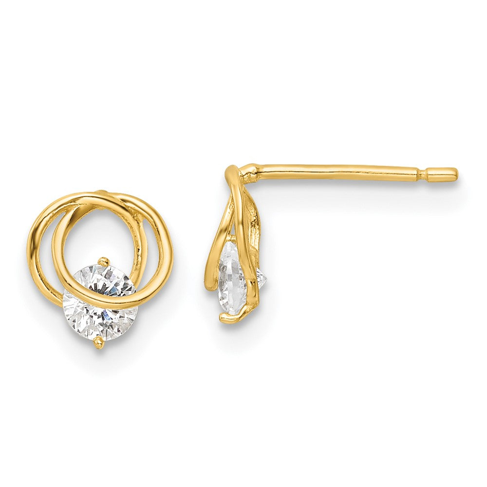 14k Yellow Gold 6.75 mm Polished CZ Circles Post Earrings