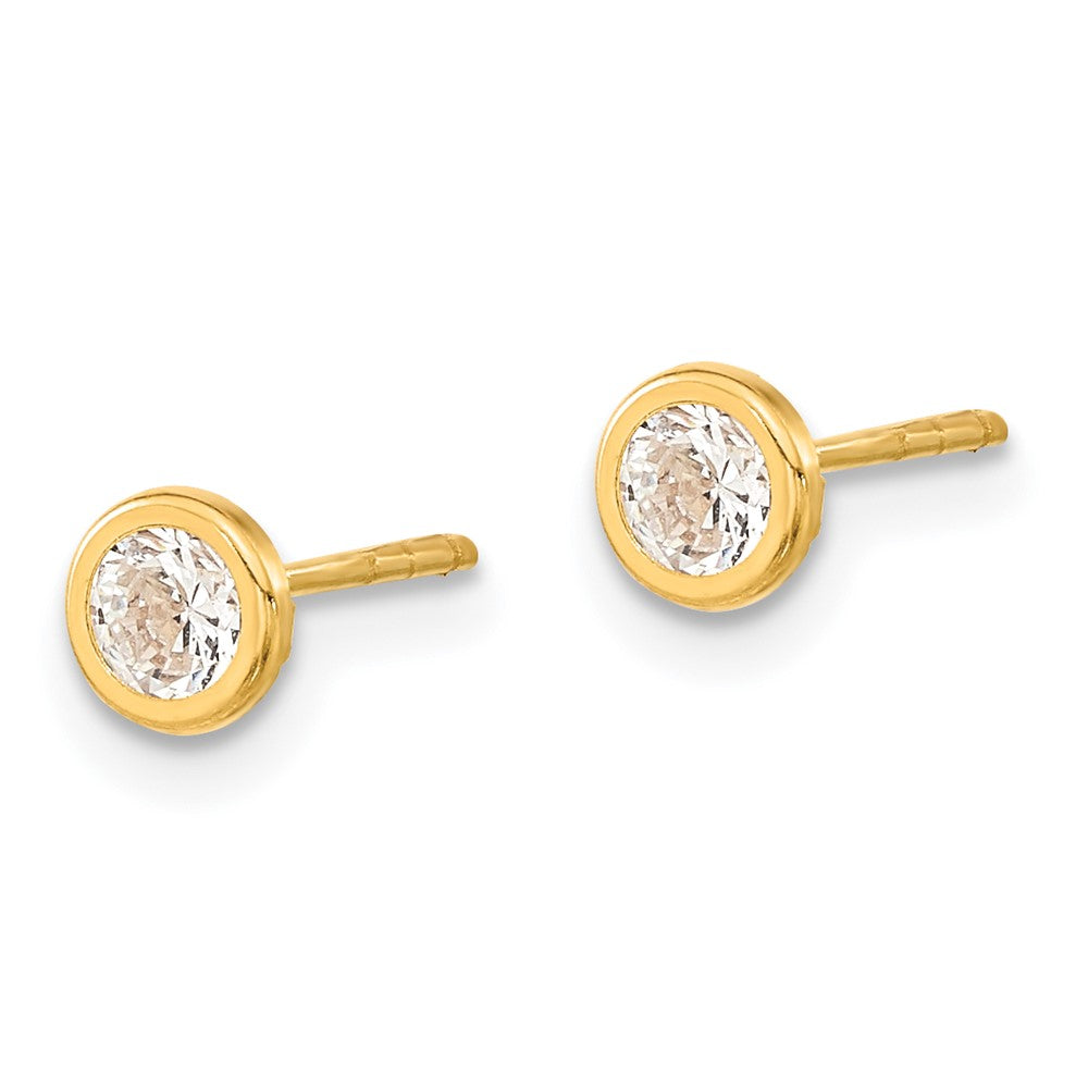 14k Yellow Gold 4.5 mm Polished Circle Bezel with CZ Post Earrings