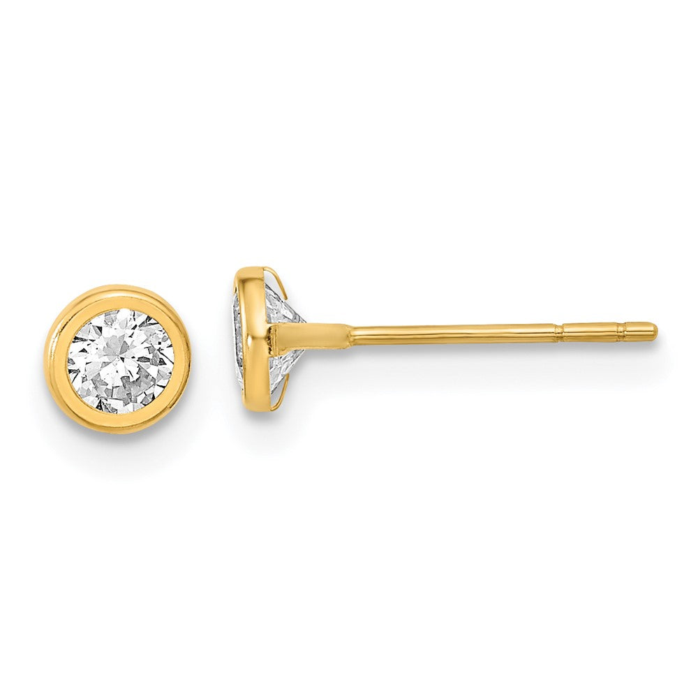 14k Yellow Gold 4.5 mm Polished Circle Bezel with CZ Post Earrings (0.42 grams)