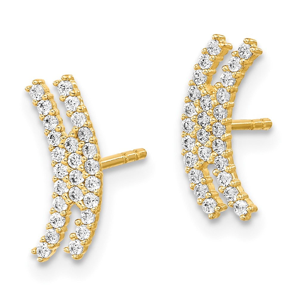 14k Yellow Gold 5.3 mm Polished Curved Bar CZ Post Earrings (0.76 grams)