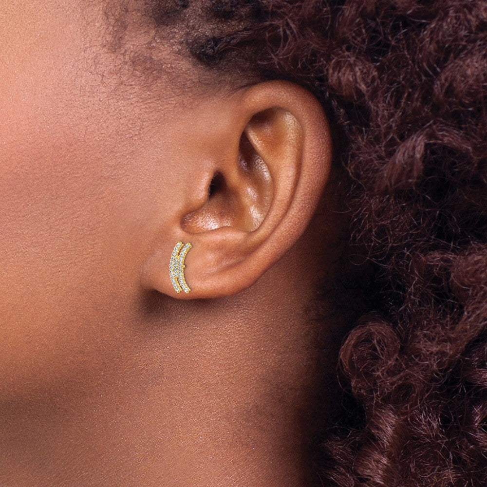 14k Yellow Gold 5.3 mm Polished Curved Bar CZ Post Earrings (0.76 grams)