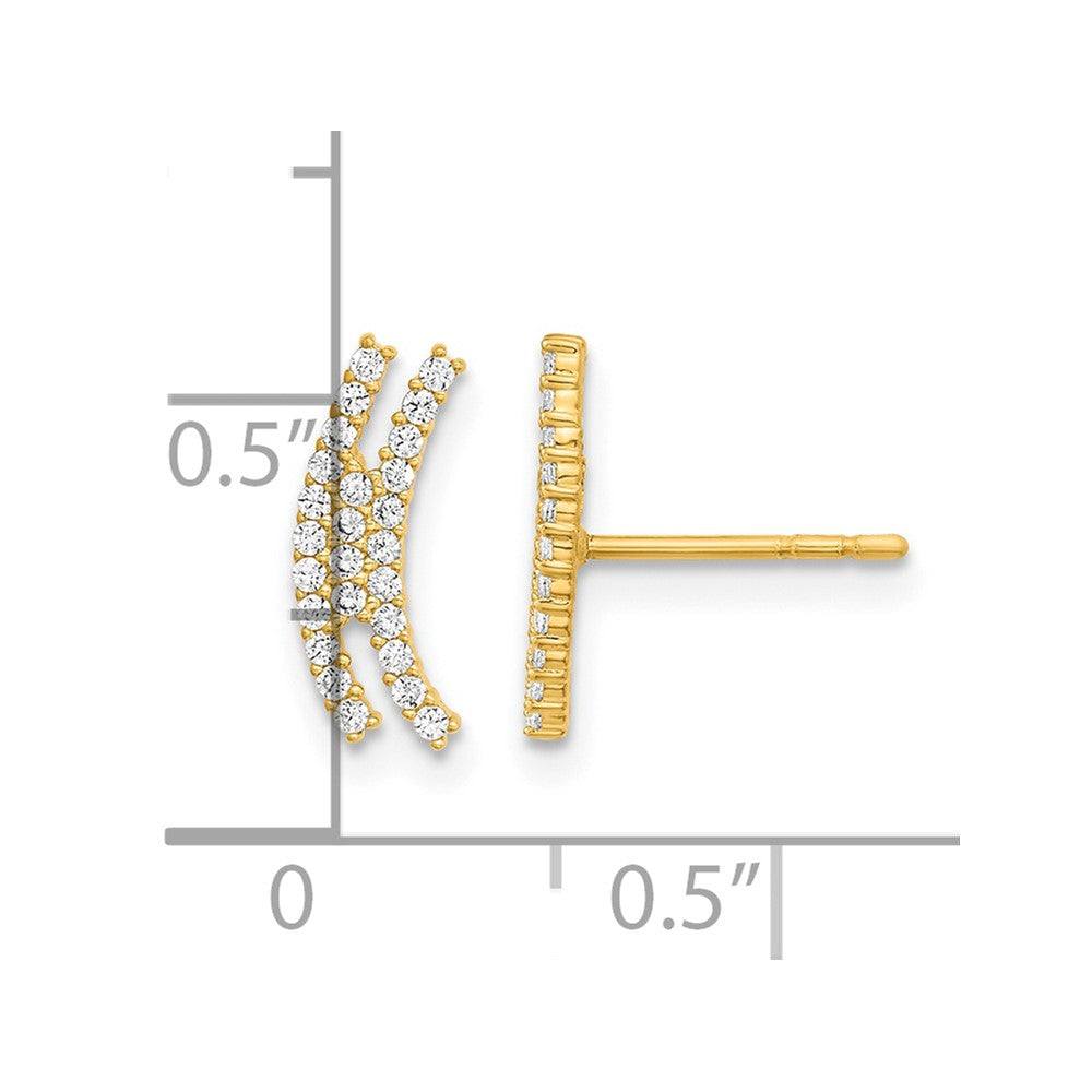 14k Yellow Gold 5.3 mm Polished Curved Bar CZ Post Earrings (0.76 grams)