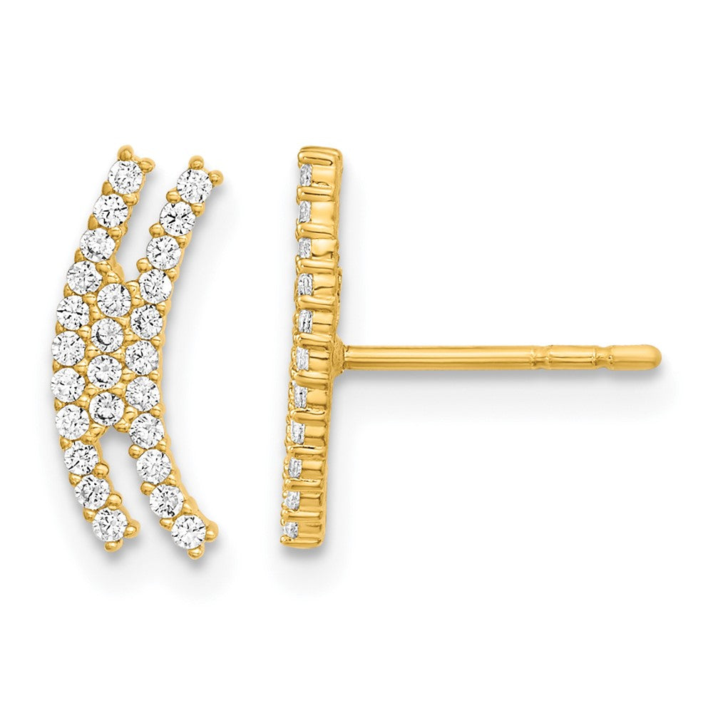 14k Yellow Gold 5.3 mm Polished Curved Bar CZ Post Earrings (0.76 grams)