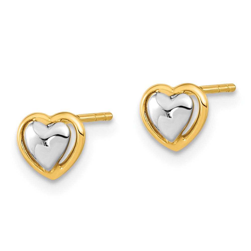 14k Yellow & Rhodium 6.25 mm  Heart Post Earrings (0.57 grams)