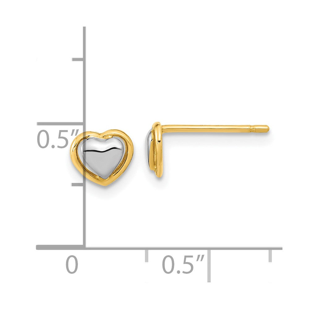 14k Yellow & Rhodium 6.25 mm  Heart Post Earrings (0.57 grams)