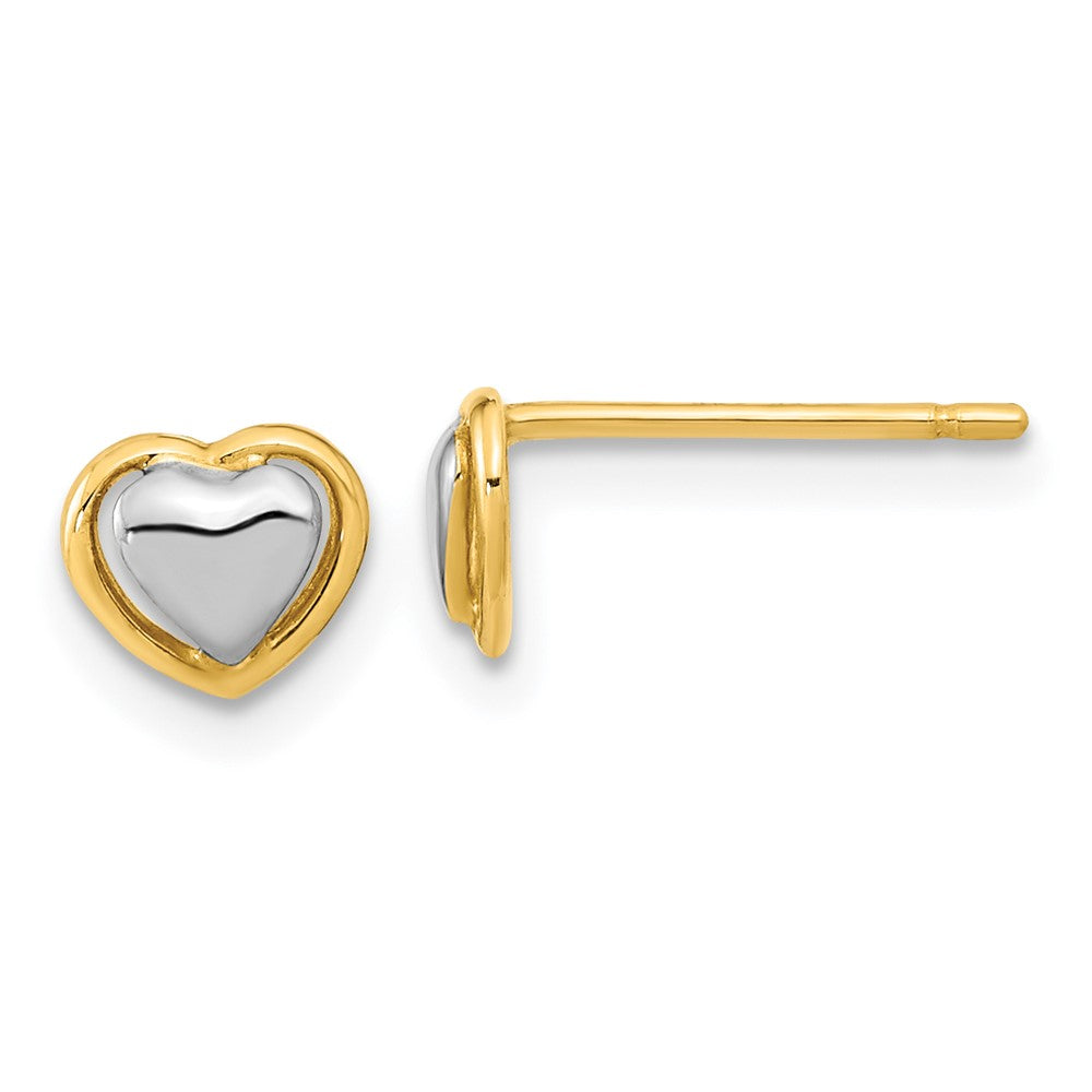 14k Yellow & Rhodium 6.25 mm  Heart Post Earrings (0.57 grams)