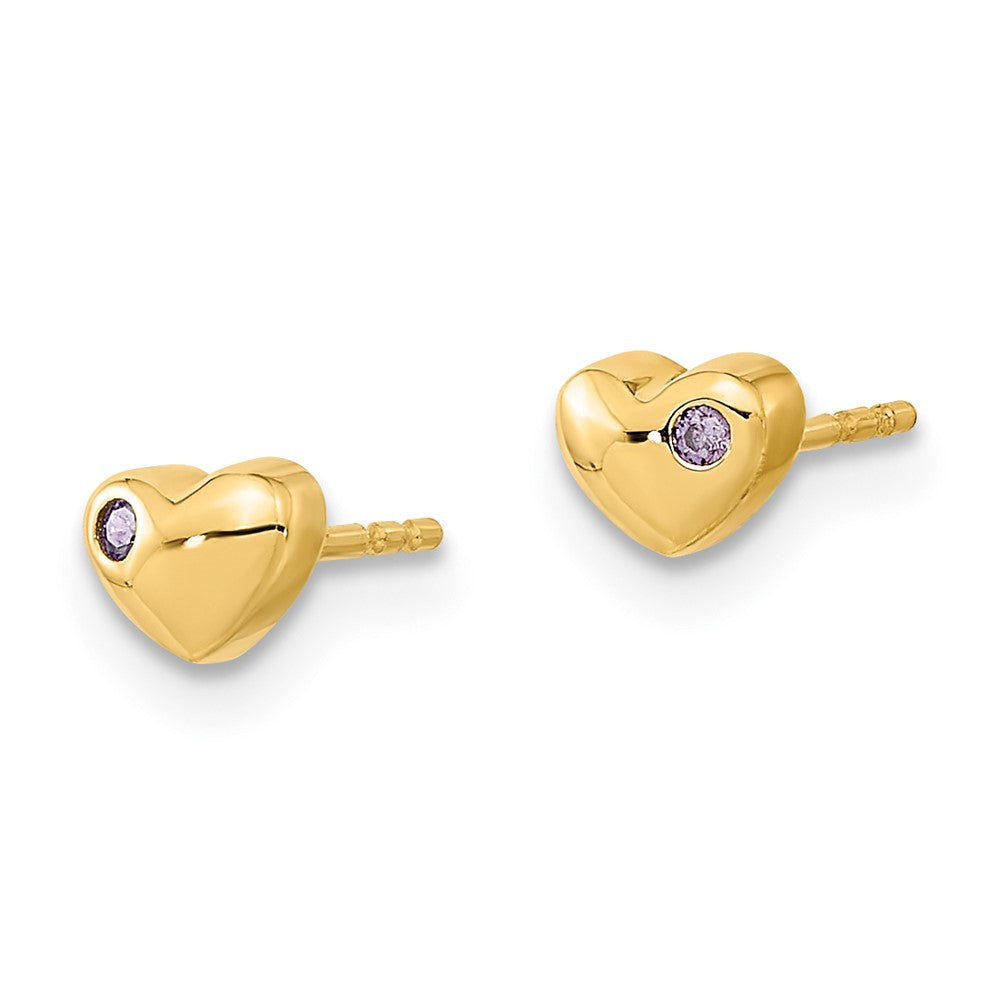 14k Yellow Gold 4.75 mm Polished Heart with CZ Post Earrings (0.56 grams)