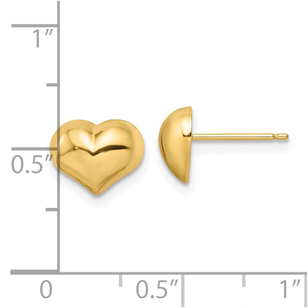 14k Yellow Gold 10 mm Polished Puffed Heart Post Earrings (0.79 grams)