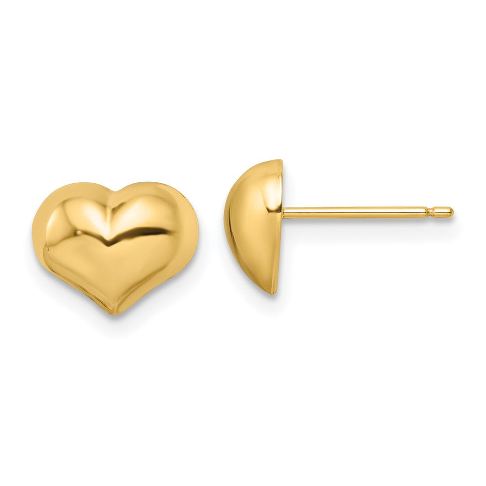 14k Yellow Gold 10 mm Polished Puffed Heart Post Earrings (0.79 grams)