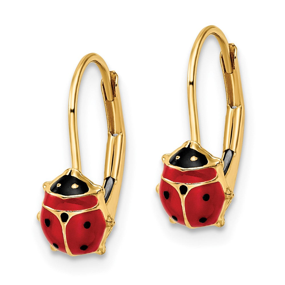 14k Yellow Gold 12 mm Polished Enameled Ladybug Leverback Earrings (0.87 grams)
