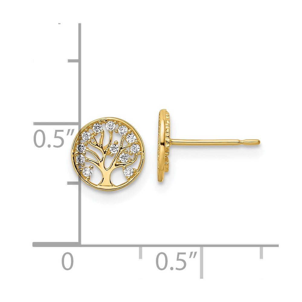 14k Yellow Gold 7.5 mm CZ Tree of Life Post Earrings (0.67 grams)