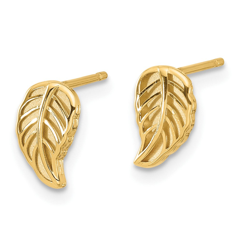 14k Two-tone 5.5 mm Two Tone Leaf Post Earrings (0.69 grams)