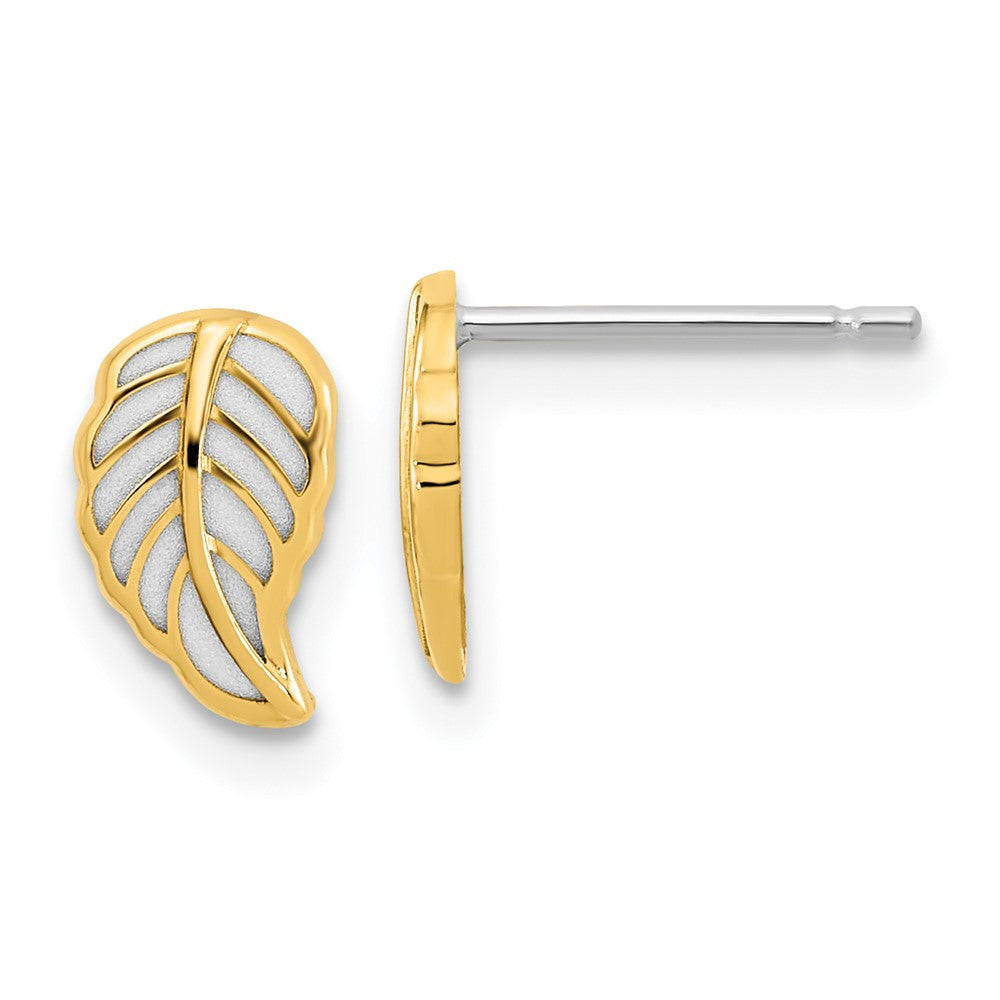 14k Two-tone 5.5 mm Two Tone Leaf Post Earrings (0.69 grams)