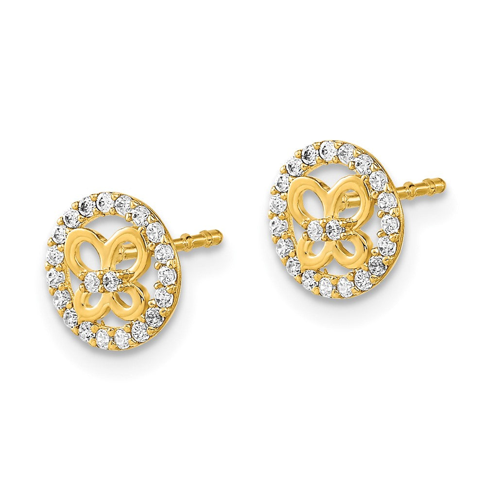14k Yellow Gold 7.6 mm Polished Circle with Butterfly CZ Post Earrings