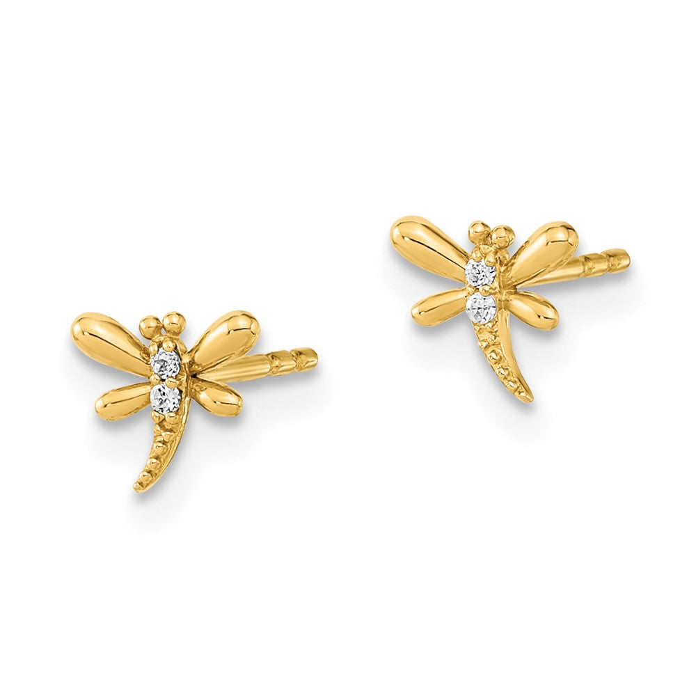 14k Yellow Gold 6.25 mm Polished Dragonfly with CZ Post Earrings (0.37 grams)