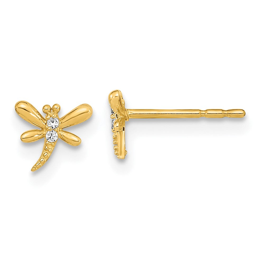 14k Yellow Gold 6.25 mm Polished Dragonfly with CZ Post Earrings (0.37 grams)