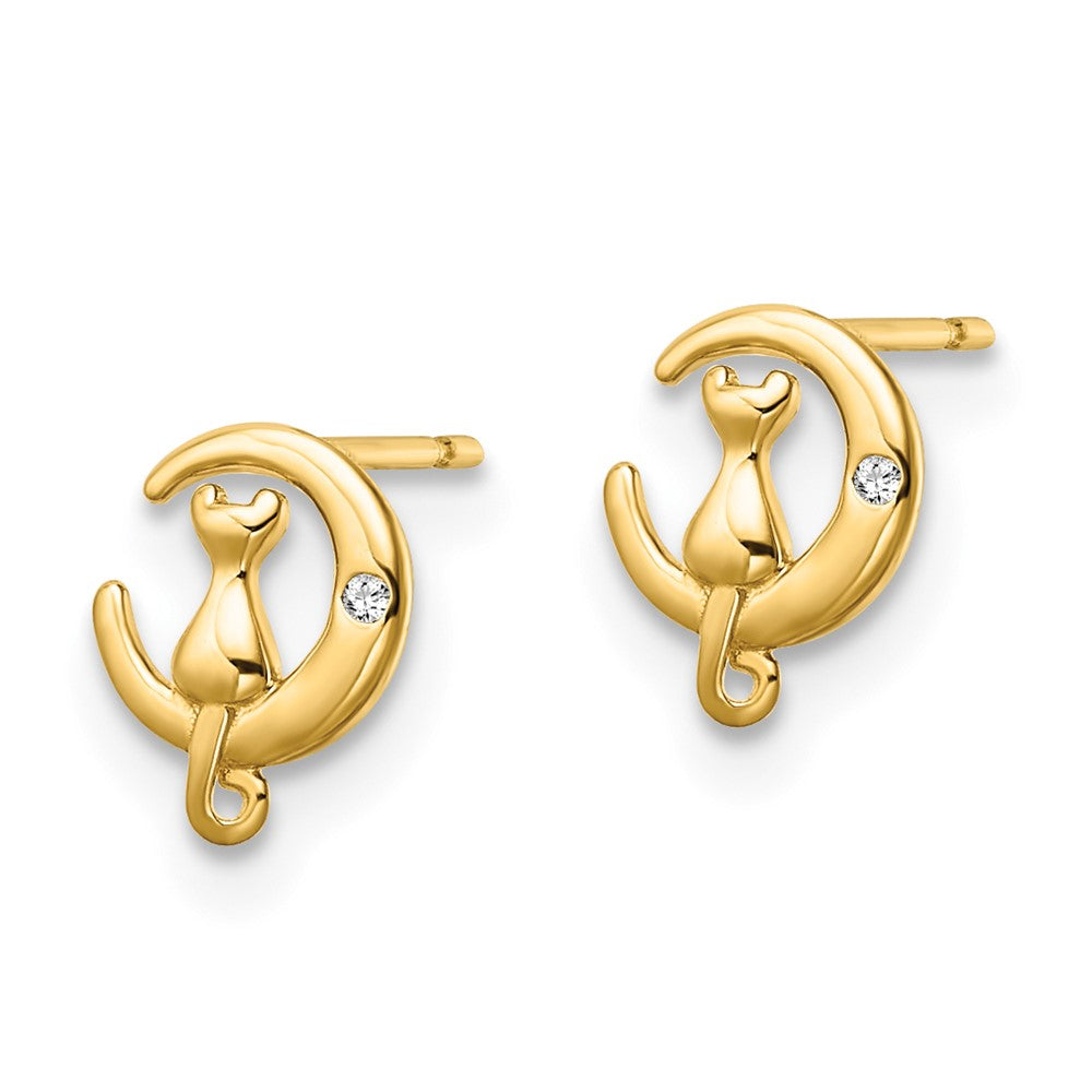14k Yellow Gold 5.75 mm CZ Cat on the Moon Post Earrings (0.57 grams)