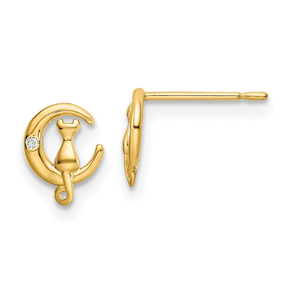 14k Yellow Gold 5.75 mm CZ Cat on the Moon Post Earrings (0.57 grams)