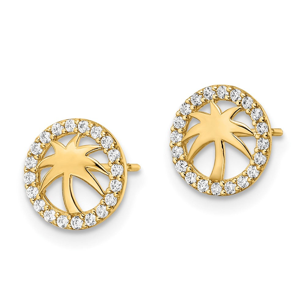 14k Yellow Gold 8.55 mm CZ Palm Tree Post Earrings (0.76 grams)