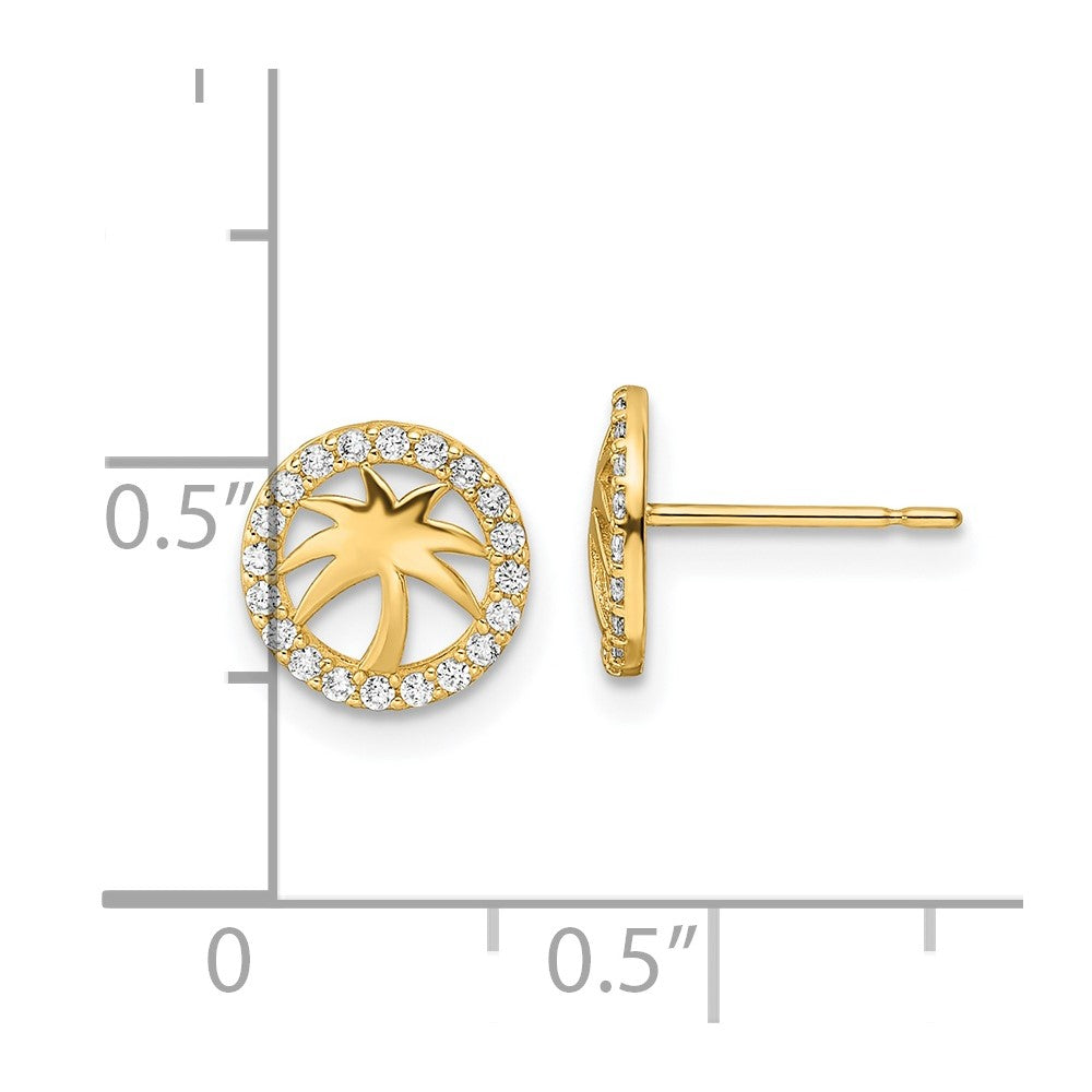 14k Yellow Gold 8.55 mm CZ Palm Tree Post Earrings (0.76 grams)