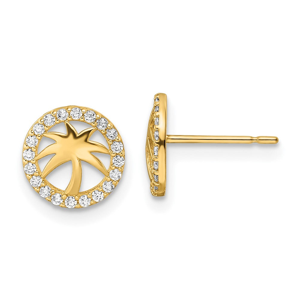 14k Yellow Gold 8.55 mm CZ Palm Tree Post Earrings (0.76 grams)