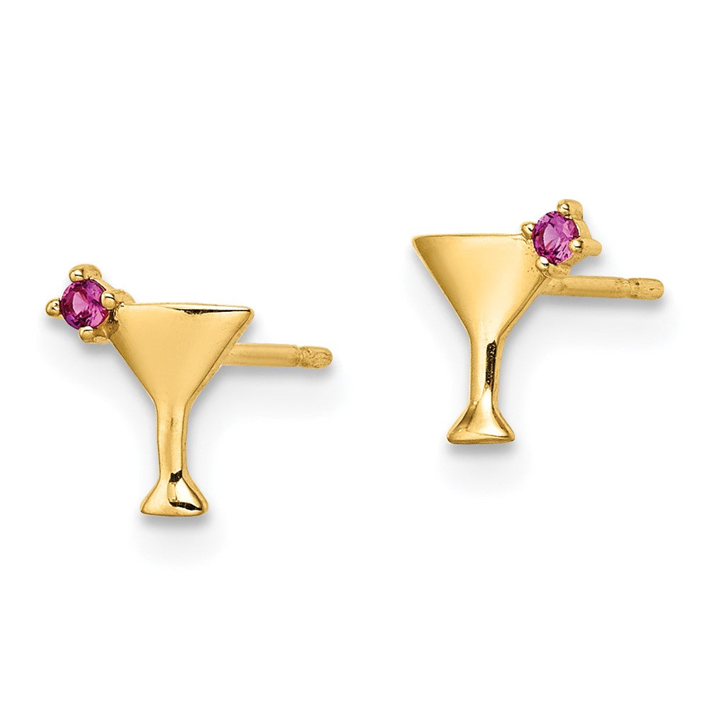 14k Yellow Gold 6.35 mm Pink/Red CZ Martini Post Earrings (0.38 grams)