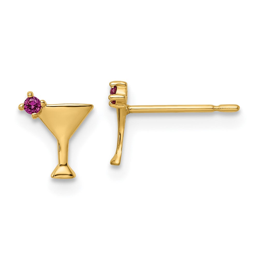 14k Yellow Gold 6.35 mm Pink/Red CZ Martini Post Earrings (0.38 grams)