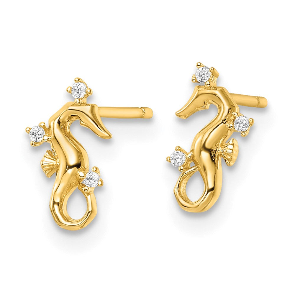 14k Yellow Gold 5.4 mm Polished CZ Seahorse Post Earrings (0.63 grams)