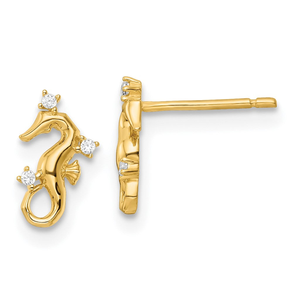 14k Yellow Gold 5.4 mm Polished CZ Seahorse Post Earrings (0.63 grams)