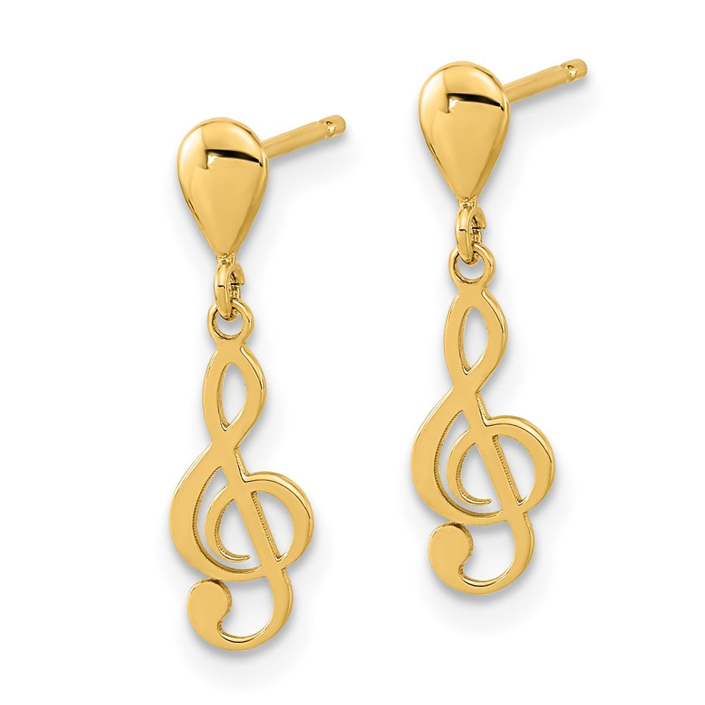 14k Yellow Gold 5.1 mm Polished Treble Clef Dangle Earrings (0.72 grams)