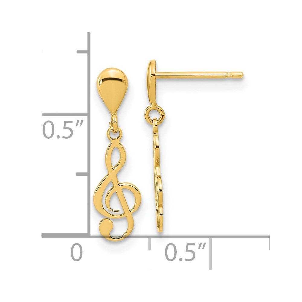 14k Yellow Gold 5.1 mm Polished Treble Clef Dangle Earrings (0.72 grams)