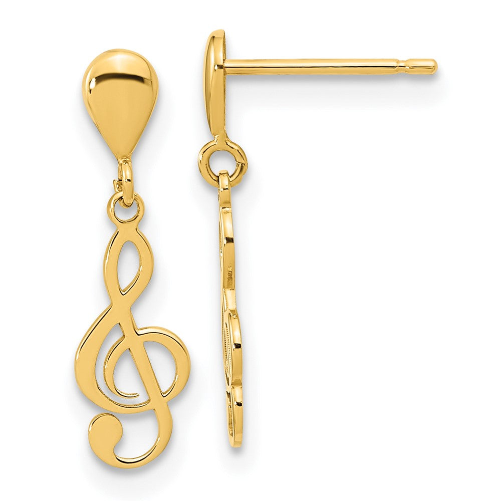 14k Yellow Gold 5.1 mm Polished Treble Clef Dangle Earrings (0.72 grams)